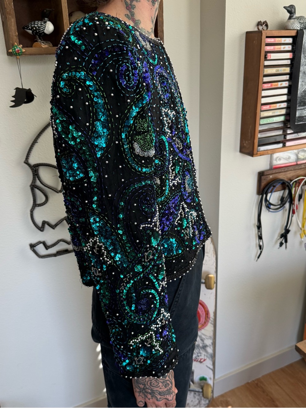 Vintage 80s Deadstock Laurence Kazar Silk Sequin Top ~ Size XL - Picture 6 of 9